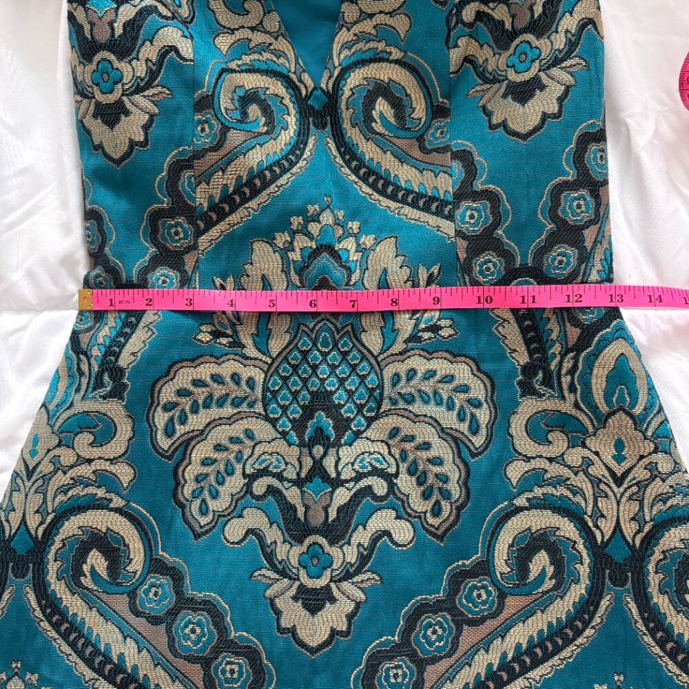 Alice + Olivia Natalee Jacquard Racerback A-Line Dress Turquoise Peacock Size 4 - Picture 5 of 8